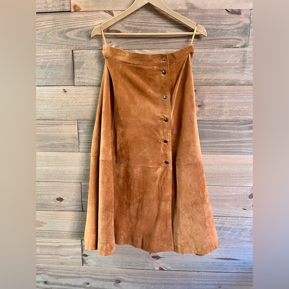 VINTAGE BECHAMEL SANTA FE STYLE A-LINE SUEDE MIDI SKIRT - Picture 1 of 6